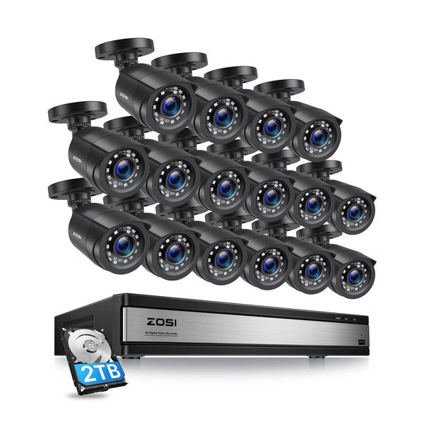 16 Channel 2MP Security Camera System, 80ft Infrared Night Vision, Customized Recording, 24/7 Surveillance, C106