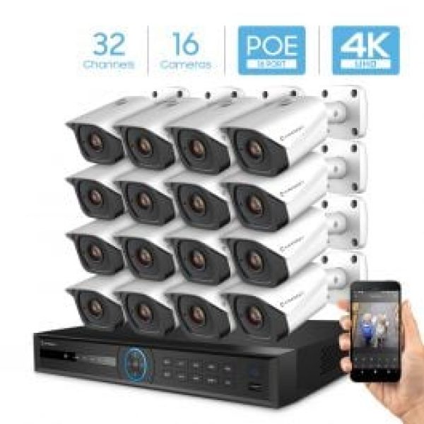 Amcrest 4K Security Camera System 32-Ch NVR, 16Ch PoE 16x 4K POE Cam