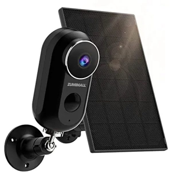 ZUMIMALL 2k Outdoor Battery Powered WIFI Security Camera with solar panel kit (Black)-F5BK