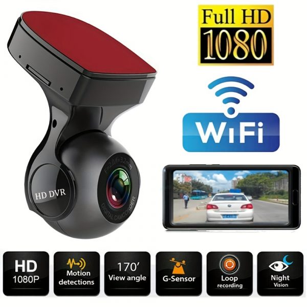 1080P Full HD USB Night Vision Dash Cam Video Recorder Car Camera 170° Wide Angle Car DVR Camera WiFi APP Control 24 Hours Parking Monitoring Dashcam For Car, With ADAS Alarm...